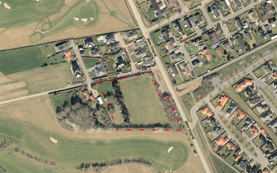 Oversigtskort hvor planområdets placering er markeret med en rødstribet linje