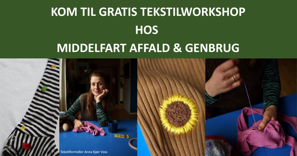 en kollage med broderi og et billede af Anna Kjær Voss